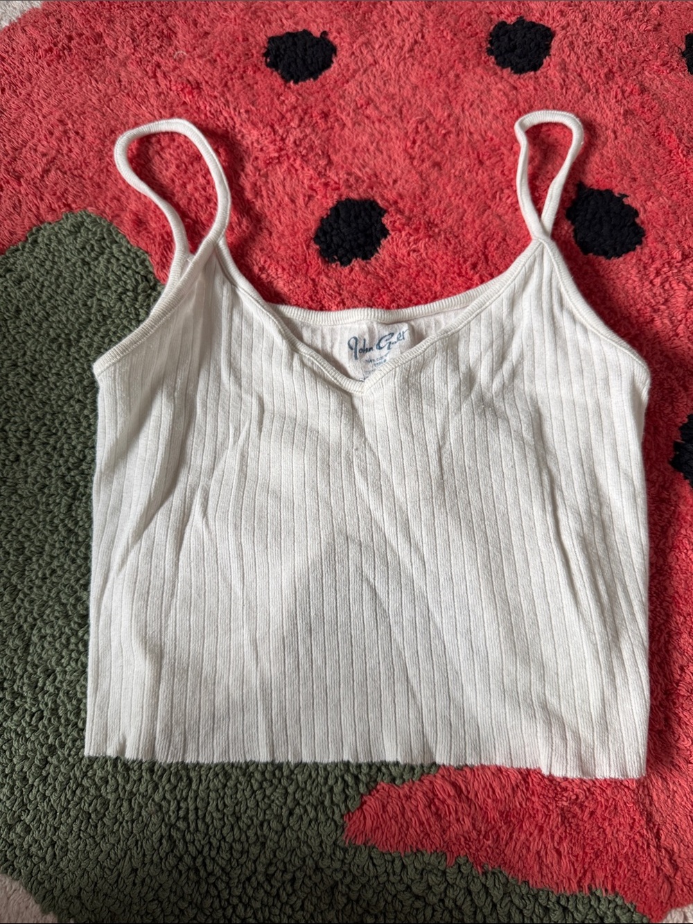 Brandy Melville White Ribbed V-Neck Spaghetti Strap Crop